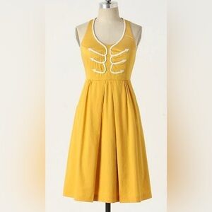 Anthropologie Floreat Fit & Flare Cotton Halter Dress w/ Pockets Sz 2 Nautical